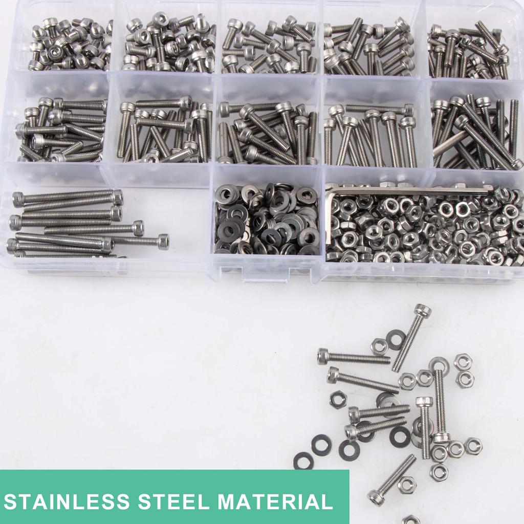 364/645 Stück M3 Innensechskantschrauben, 304 Edelstahl Innensechskantschrauben Bolzen Muttern Unterlegscheiben Sortimentskasten