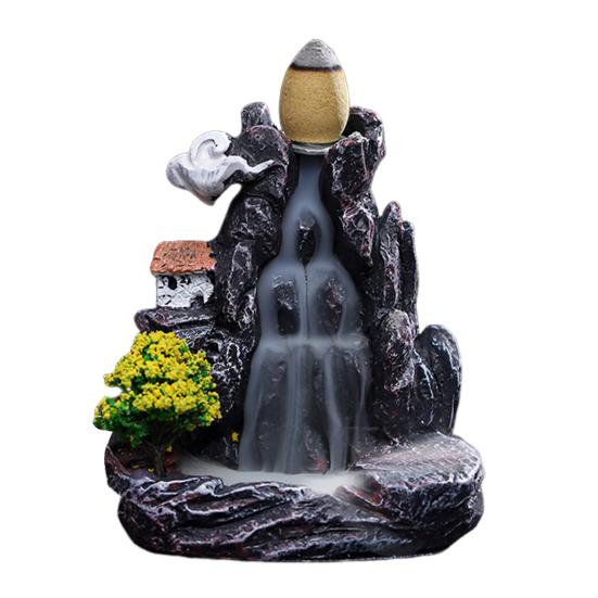 Bruciatore di Incenso a Reflusso Effetto Cascata Porta Incenso Zen Cascata Rocciosa Bruciatore di Coni di Incenso per Casa Ufficio Meditazione