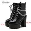 Fashion Punk Style Super High Heel Goth Boots Black Chunky Heeled Metal Decor Women's Ankle Boots Platform Botas Mujer Size35 42 Botines