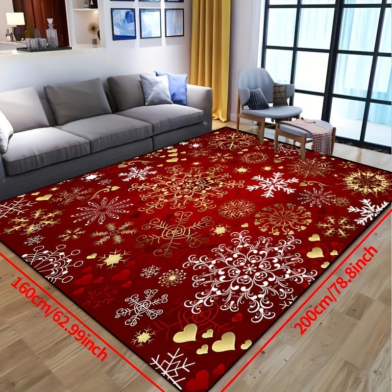 1pc Christmas Snowflake Area Mat - Red with Golden & White Snowflakes, Non-Slip Machine Washable Mat for Living Room, Bedroom,