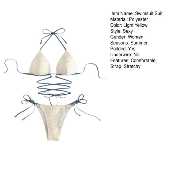 1 Set Women's Swimsuit Suit with No Underwire Chest Pad Three-dimensional Folds Hanging Necks