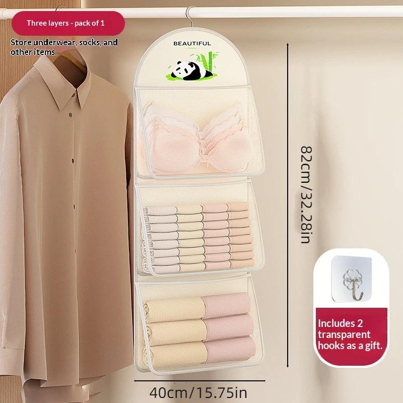 Multi-Layer Mesh Hanging Storage Bag For Bedroom Wall Mounted Closet Organizer For Socks And Underwear - Space Saver