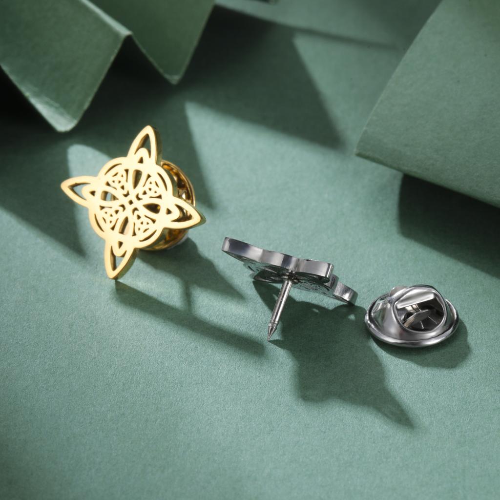 Hollow Witch Knot Brooches Stainless Steel Suit Badge Pins for Women Men Protection Amulet Accessories Witchcraft Jewelry Gifts