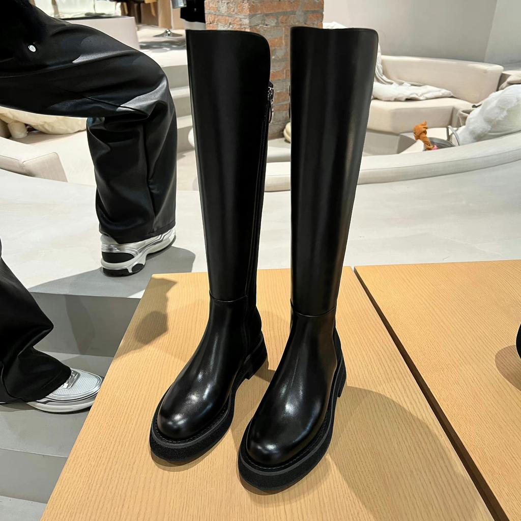 Rindsleder-Version~ 2025 neue dicke Sohle kleine mittlere und lange elastische Reitstiefel Damen Herbst und Winter Leder hohe Stiefel