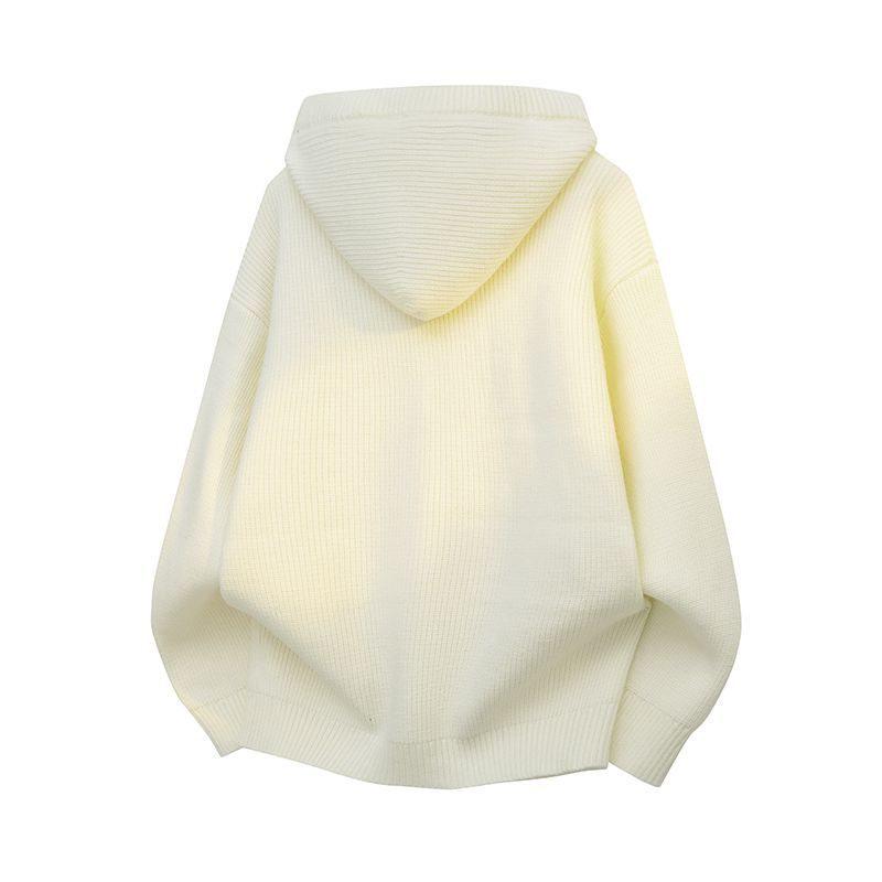 Men's Retro Loose-Fit Knitted Hoodie Sweater - Solid Color, Casual & Trendy for Autumn/Winter