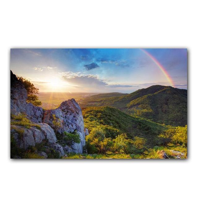 Peisaj Verde Munte Pânză Pictură Peisaj natural Pădure Sunshine Postere Print Wall Art Picture Living Room Decor