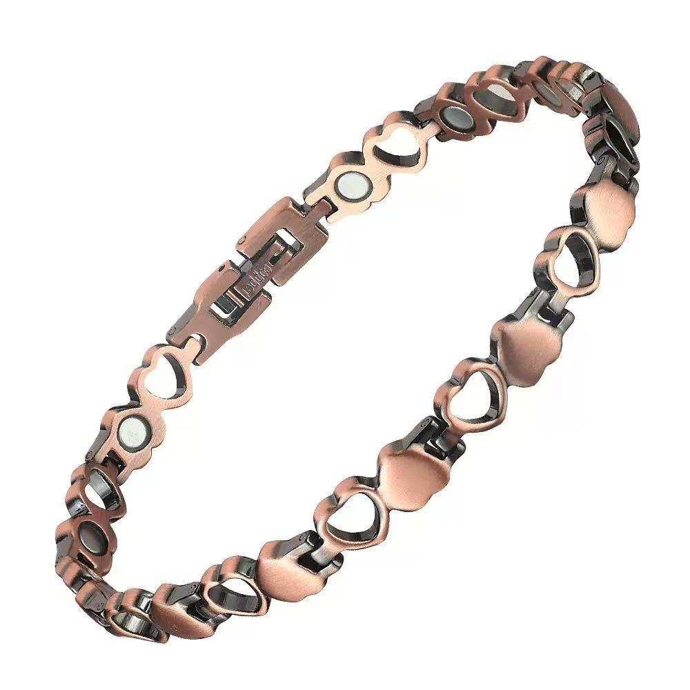 Antique Copper Magnetic Bracelet: Retro Fashion Three-Row Adjustable Couple Bangle