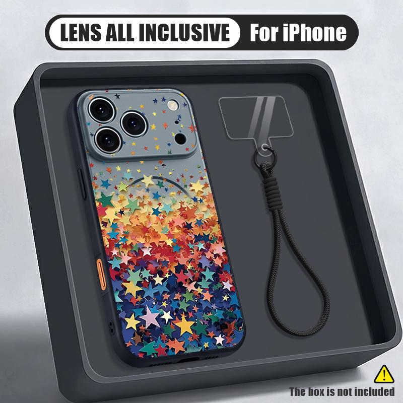 Colorful Stars Print Lanyard Case For iPhone 17 18 Pro Max Skin Feel Magnetic For Magsafe Hard Cover For iPhone 16 15 14 13 Pro Max