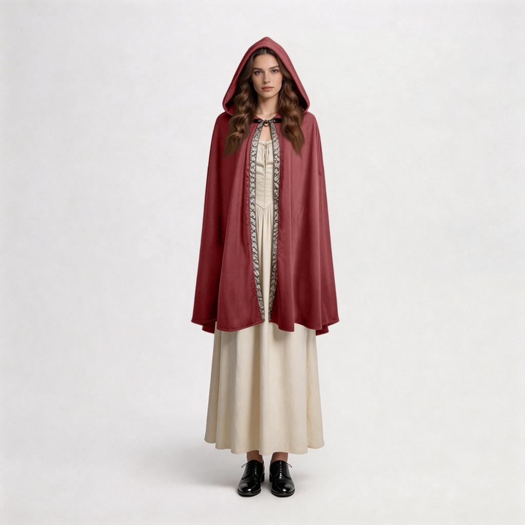 Womens Hooded Cloak Cape Costume Long Flowing Gothic Cape with Tie Front for Halloween Party Cosplay