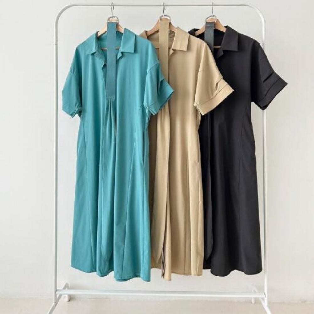 New ArrivalS Open Run Cheekra Collar Short Sleeve Smock Women S Long dreSS Belt
