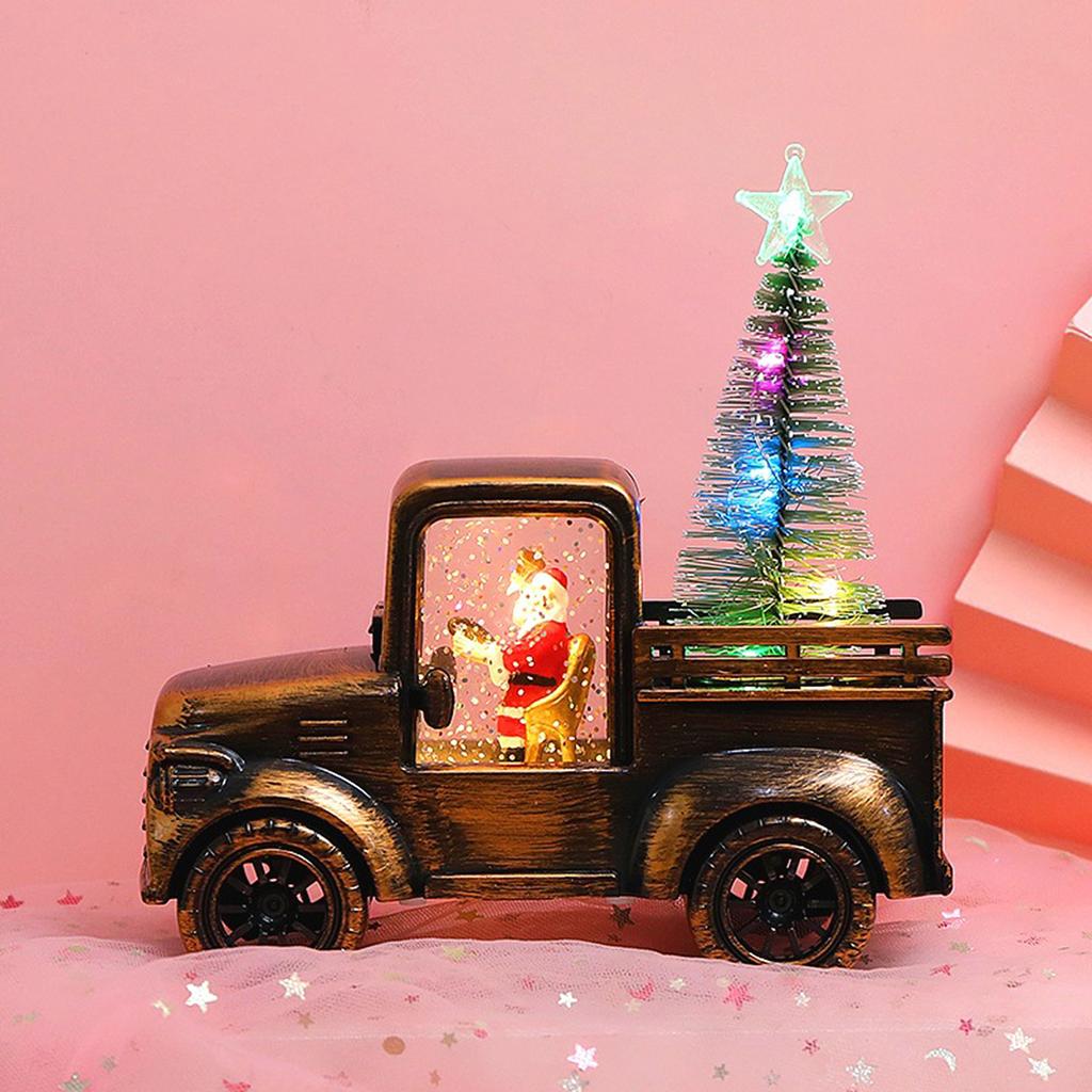 Santa Tree Truck Statue Antique Bronze with Illuminated Christmas Tree Water Filled Santa Pickup