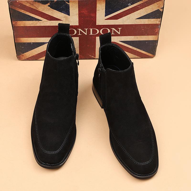 

New Autumn Men s Shoes British-style Casual Leather Boots Korean-style Matte Short Boots Suede Chelsea Boots for Men 44 чёрный