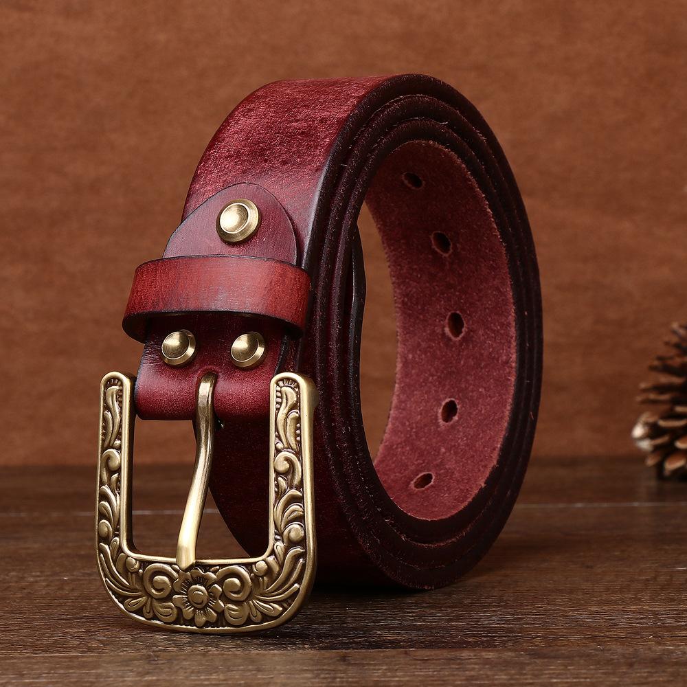 Thickened Men's First Layer Cowhide Retro Belt Copper Buckle Trendy Casual Belt