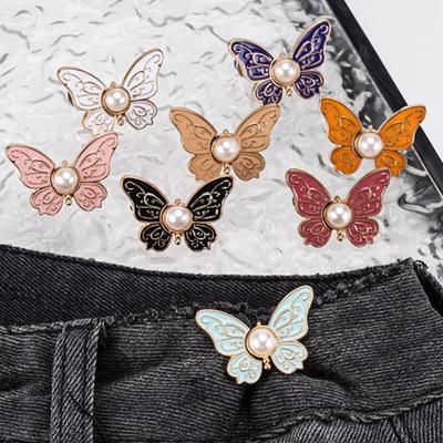 2 Stück Taillen-Schmetterlingsclips Wiederverwendbar Ohne Nähen Hosenbund-Verenger Schnalle Verschluss Abnehmbarer Schmetterling Taillen-Formknopf für Weite Jeans