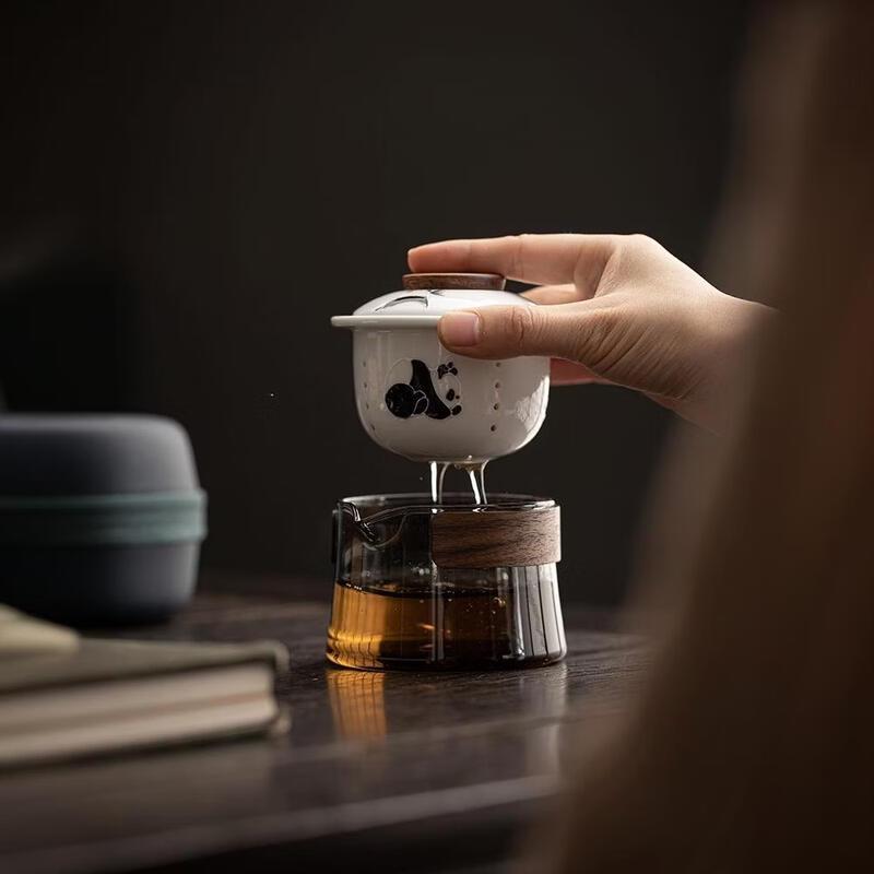 Shangqi Hand-painted Panda Portable Ceramic Travel Tea Set
