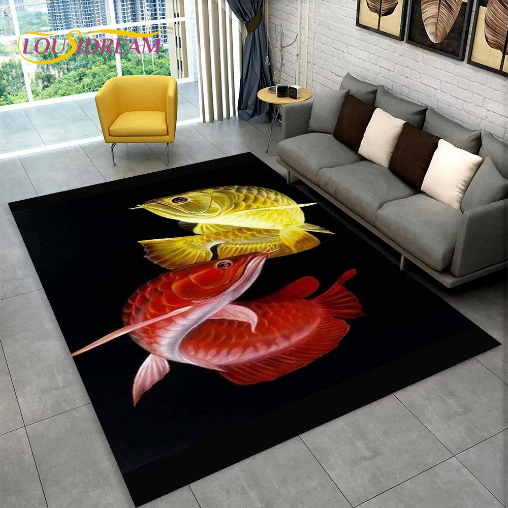 3D Pastoral Tai Chi Carp Fish Area Rug,Carpet Rug for Living Room Bedroom Sofa Doormat Decor,Kid Play Kitchen Non-slip Floor Mat