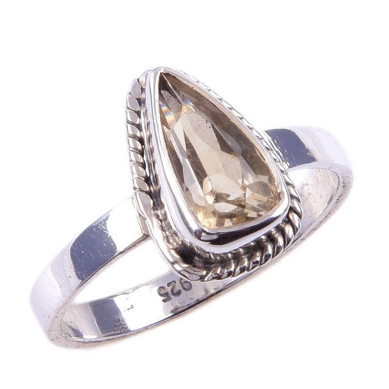 Natürlicher Citrin Edelstein Handgefertigt 925 Massiv Sterling Silber Ring Größe 7 L8O97