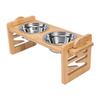 Adjustable Elevated Dog Bowls Tilted Wood Stainless Steel Raised Pet Food Bowls for Small Medium Dogs Cats