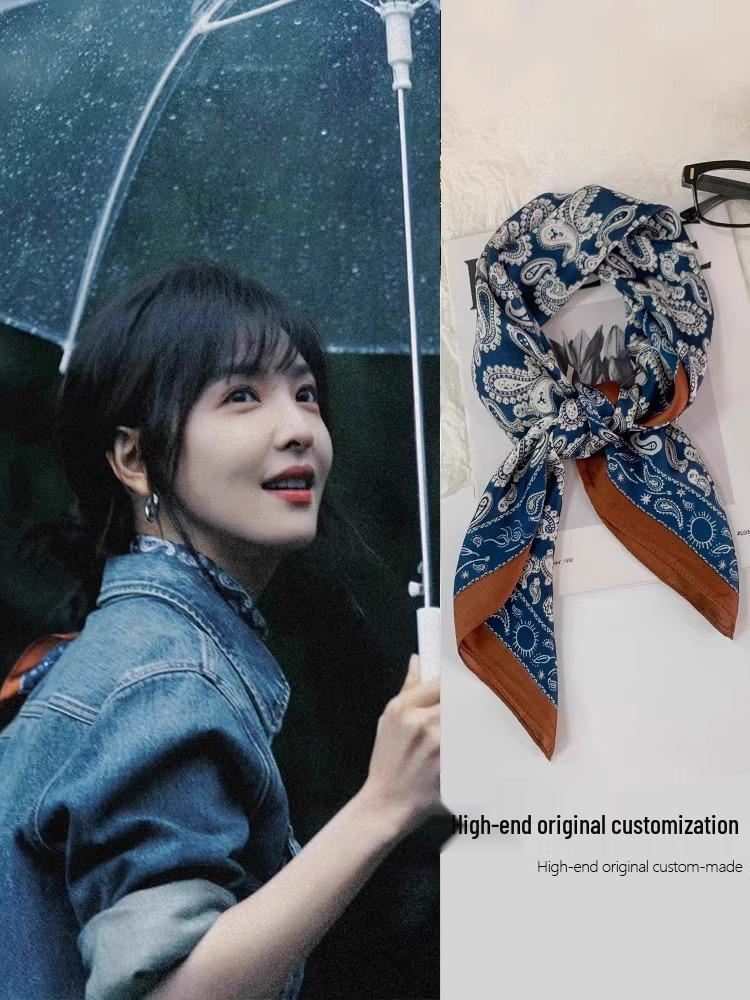Zhang Ruonan Silk Scarf: Women's 2025 Spring/Summer Retro Neck Tie Accessory - High-End Small Square Neckerchief