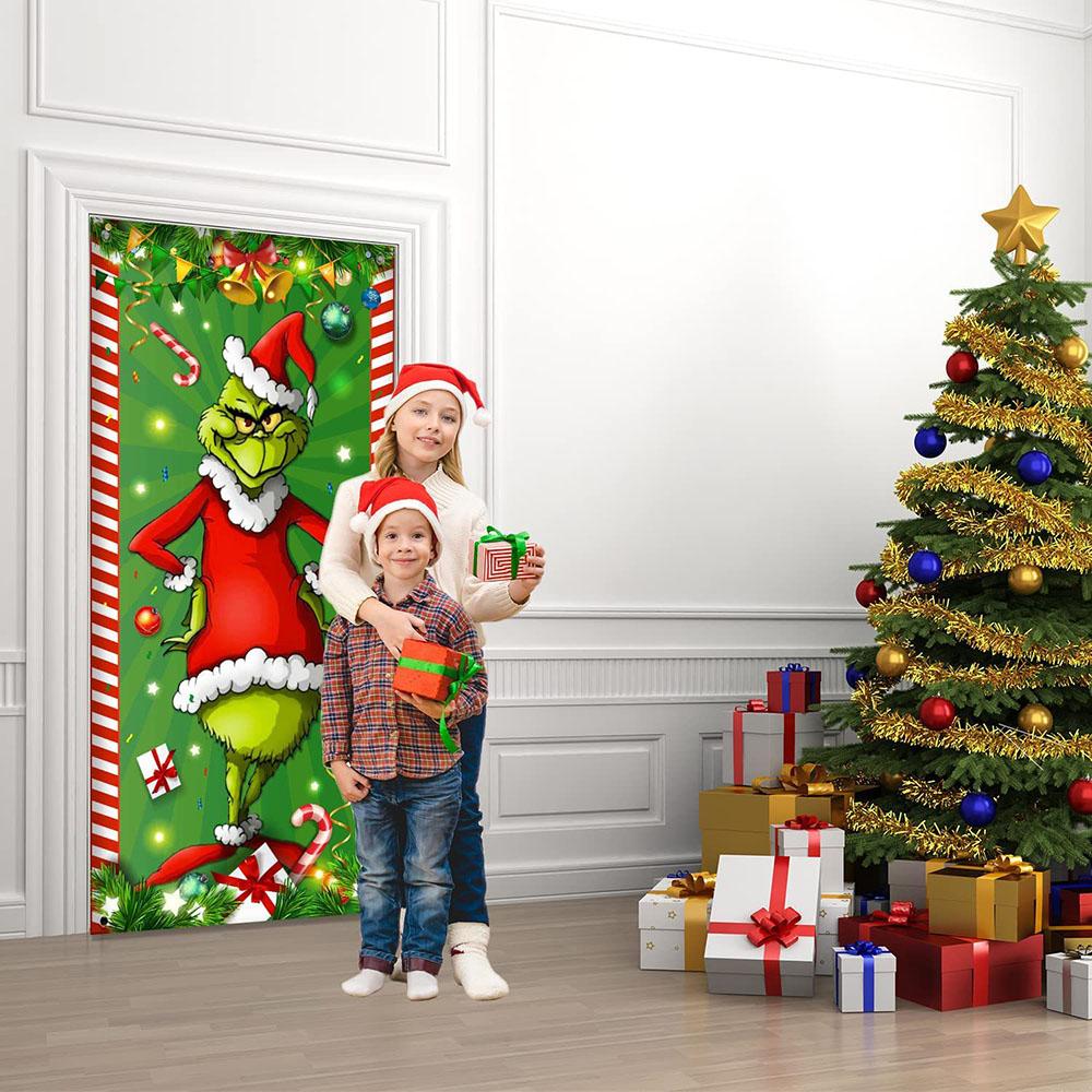 

Merry Christmas Grinch Christmas Door Cover Decorations Banner Grinch Backdrop