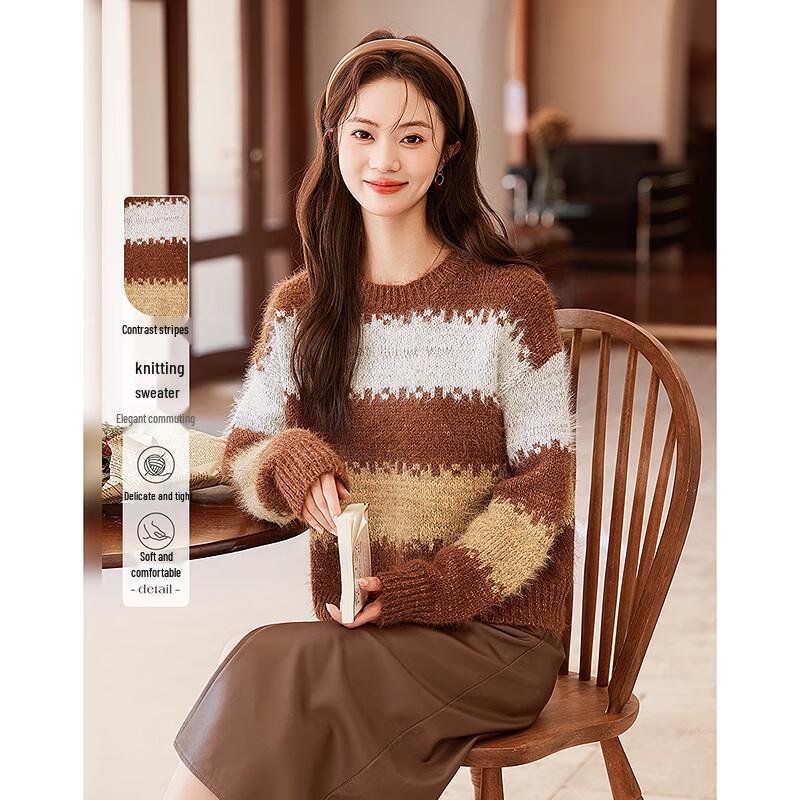 

Petite Women s Color-Block Striped Knit Sweater One Size