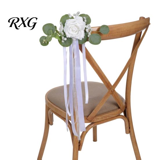 Décoration de Voiture Résistante aux Intempéries Fleur pour Poignée de Porte de Mariage avec Lien Ruban et Feuilles Vertes, Kit Artificiel Blanc Abordable Bouquet Rose pour Rétroviseur Arrière