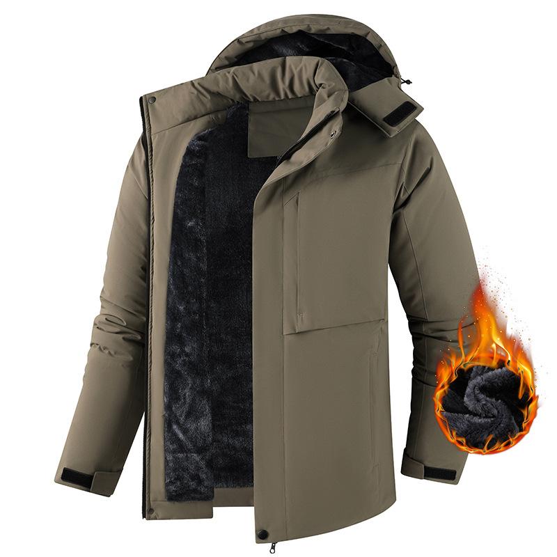 Winter Middle-aged and Elderly Men's Cotton Jacket with Thick Fleece, Detachable Hat Jacket, Casual Warm Cotton Jacket