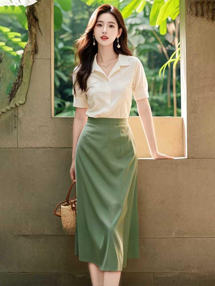 Elegant French 2026 High-End Two-Piece Set: Chic Temperament Shirt & High-Waisted Skirt
