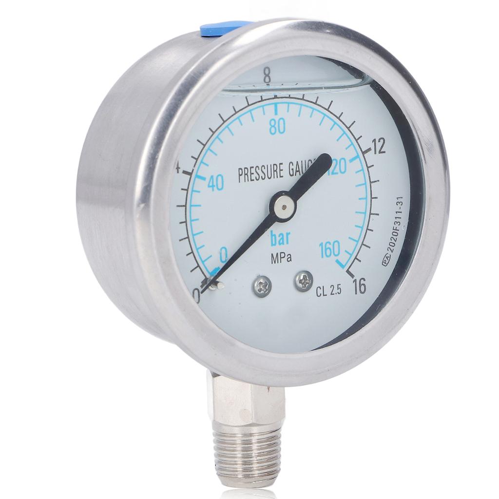 Pressure Gauge Stainless Steel 1 4in NPT Oil Water Vacuum Pressure Meter for Household Industrial 0 16Mpa