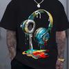 Colorful Headphones Paint Splatter Graphic Tee Breathable Cotton Relaxed Fit Casual Tshirt For Men