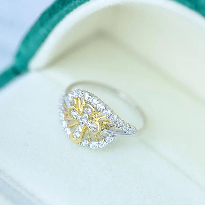 Originalité 18K or irrégulier ajouré croix Couple bague pour femmes en argent Sterling fiançailles cadeau de mariée bijoux en argent Sterling anneaux pour femmes