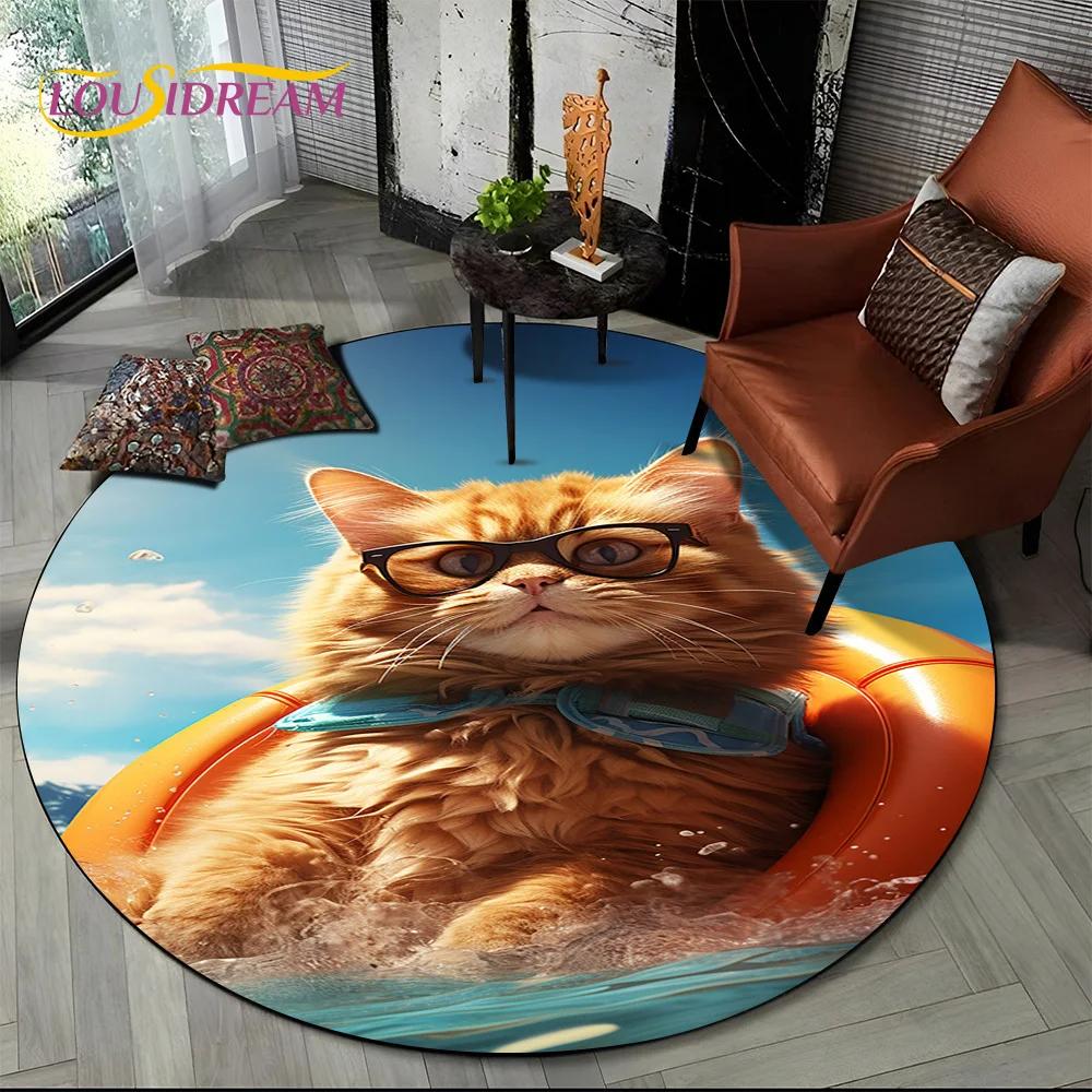 3D Persian Cat,Cute Calico Cat,Ragdoll Cartoon Round Carpet Rug for Living Room Bedroom Kid Playroom Decor,Pet Area Rug Non-slip