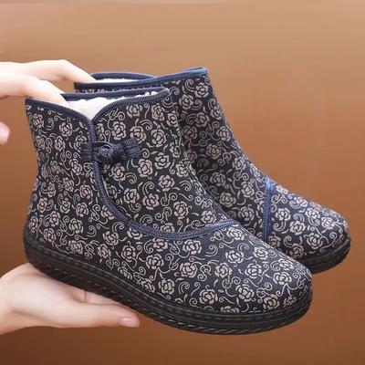 Winter Baumwollschuhe Damen verdickte Baumwollstiefel Samt warm ethnischer Stil Mutter Baumwollschuhe Leute Oma Baumwollstiefel