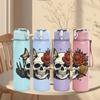 1PC Skull With Red Rose Floral Tattoo Print 750ml Color Plastic Sports Water Bottle Leakproof Flip Straw Lid Suitable for Sports Office Home Use
