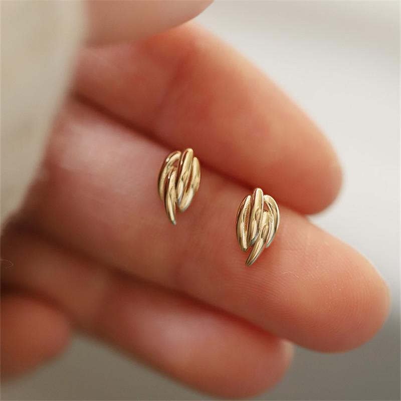 925 Sterling Silver Plated 14k Gold Stud Earrings for Women Fluffy Feather INS Temperament Ear Jewelry Gold
