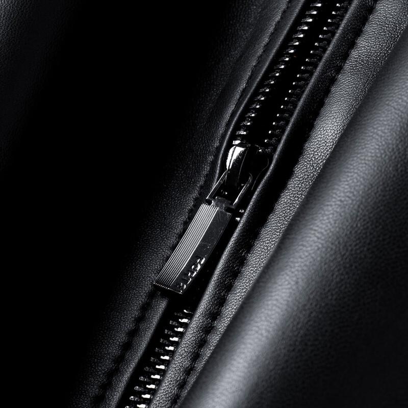 Futing Men's Sheepskin Baseball Collar Leather Jacket