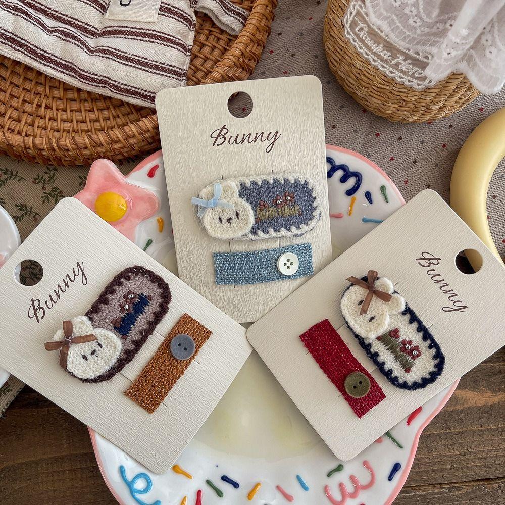Non-Slip Grip Animal Hair Clip Button Design Kids Hairpin Cute Rabbit Hair Clip Everyday Wear