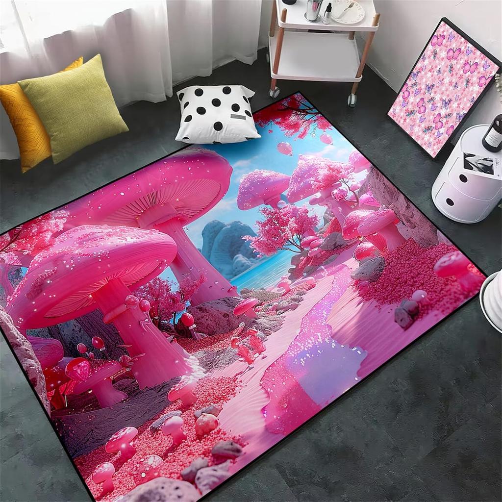 Colorful Mushroom Flower Print Carpet Water-absorbent Non-Slip Indoor Living Room Bedroom Decorative Floor Mat Home Decor Rug