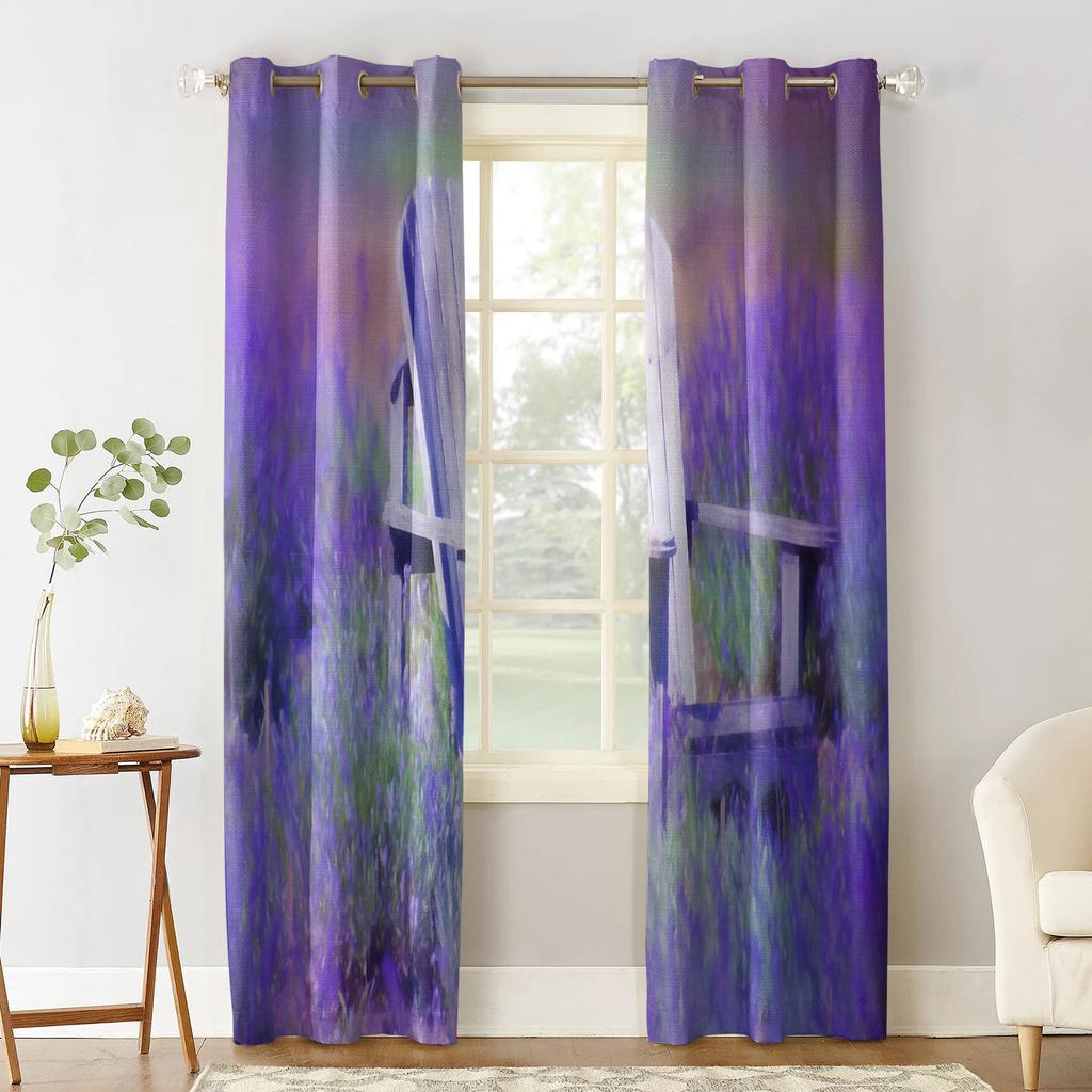 Μωβ Λεβάντα Λουλούδια Πεδίο Καρέκλα Κουρτίνες Παραθύρου Κουρτίνες Κουζίνας Πάνελ Διακόσμησης Σπιτιού Κουρτίνες για Σαλόνι Κουρτίνες για Υπνοδωμάτιο