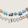 Children's Birthday Cartoon Car Banner for Boys - Baby's First Birthday Party Decor and Themed Background