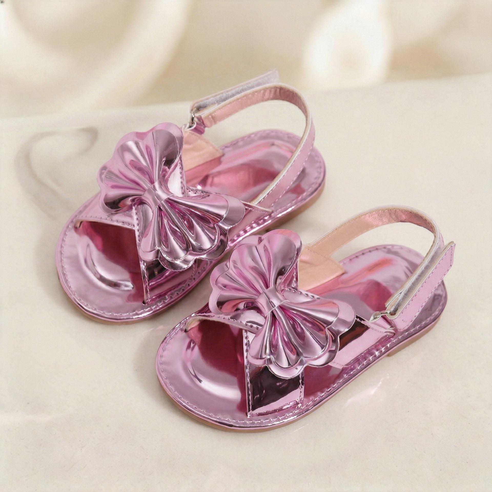 Girls  Gold Two-Tone Glossy Bow Non-Slip Soft-Soled Summer Sandals - Princess Style 19
