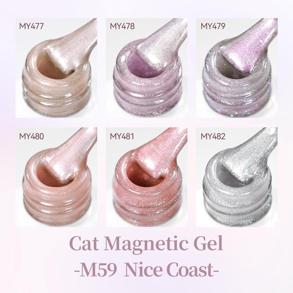 BORN PRETTY Cat Eye Magnetic Gel Nail Polish Peach Light Includes glitter and 7ml 6-Color Set Pink, Nude, Purple, Silver. shimmer. Soak-off, UV/LED