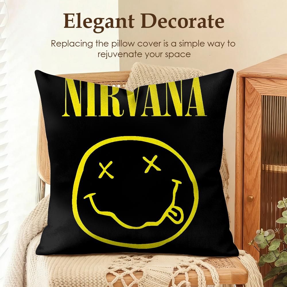 Band NNirvana Cushion Cover Natural Linen Organic Fabric DoubleSided Printing Sofa Home Decor Gift Pillow Case