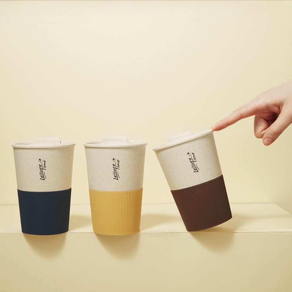 1PCS Portable Coffee Cup Double Wall Mug Wheat Straw Plastic Travel Water Bottle with Lid Microwave Heat Preservation Drinkware