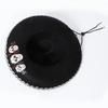 Corned Mexican Hat with Skull Design & Metallic Braid, Wide Brim Festival Accessory for Halloween Carnival Themed Parties