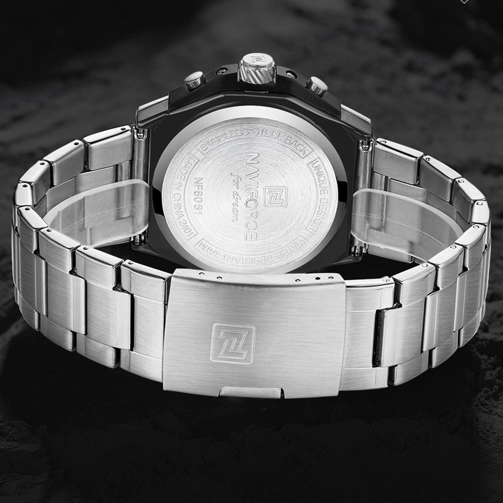 Naviforce Watch for Men Calendar Chronograph Stainless Steel Strap Luminous Waterproof Fashion Casual Outdoor Sports Men's Wristwatch NF8051S