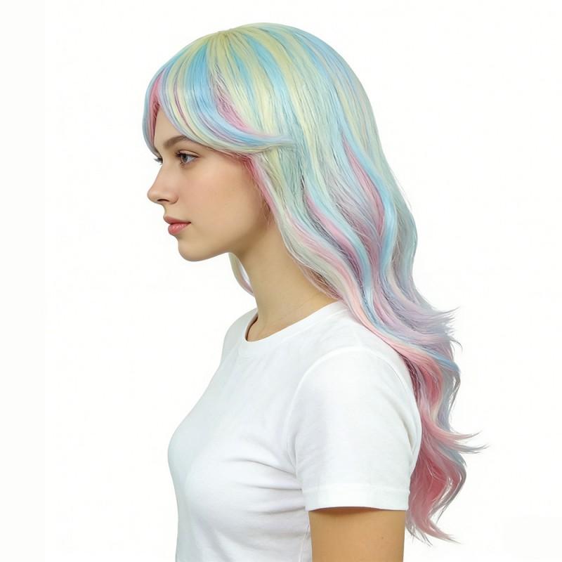 Colorful Ombre Synthetic Wig Women Long Curly Hair With Bangs Cosplay Party Costume Accessory