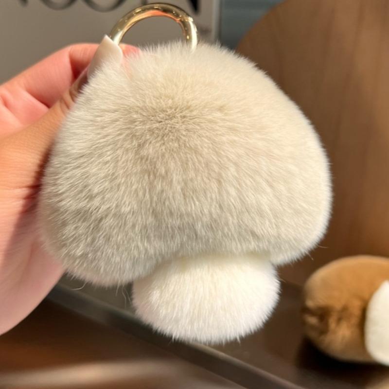 [Ciupercuță drăguță] Păr real de iepure Rex breloc de mașină pandantiv ins celebritate pe internet pompon de păr pandantiv pentru geantă de cărți