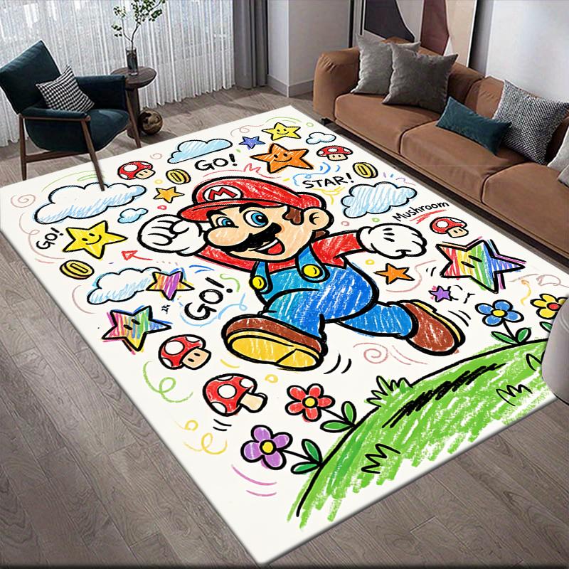 Mario Crayon Drawing Style Area Rug, Mario Fan Soft Carpet, Great Gift.chl