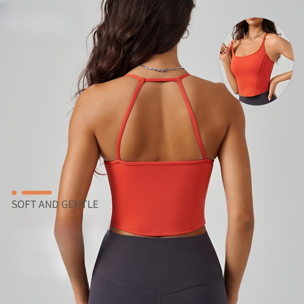 Women's Outdoor Wireless Longline Running Bra Shockproof Sports Vest Sexy Spaghetti Straps Cross Back Fitness Yoga Top